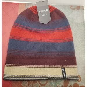 Stance Knit Classic Fit Beanie Tall Striped Red Gray Beige Hat NWT